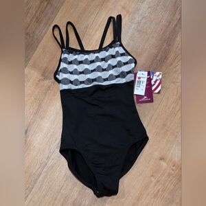 Motionwear Black and White Wave Pattern Bodysuit - S (074)